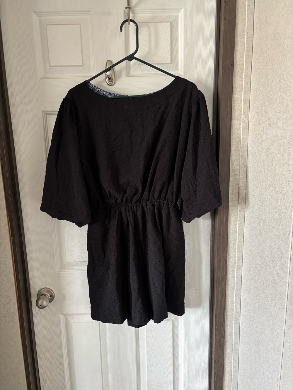 Anthropologie Black Top with Blue Patterned Trim